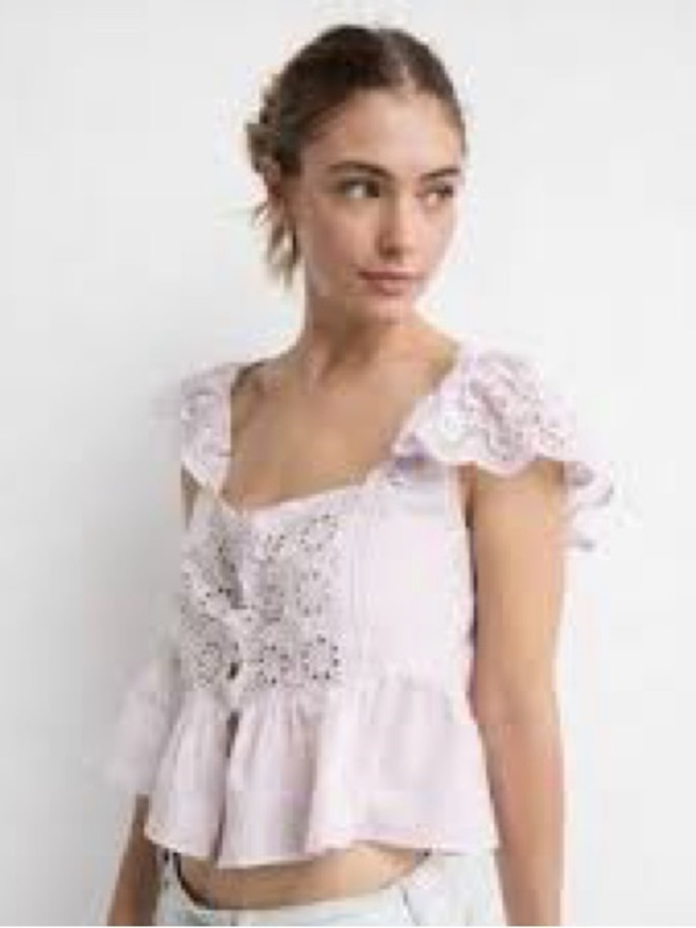 American Eagle Outfitters Lavender Eyelet Peplum Top